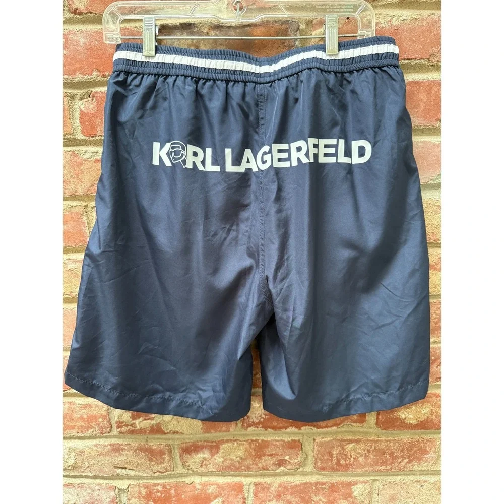Karl Lagerfeld‎ Paris Men Logo Drawstring Swim Shorts Navy Size Medium